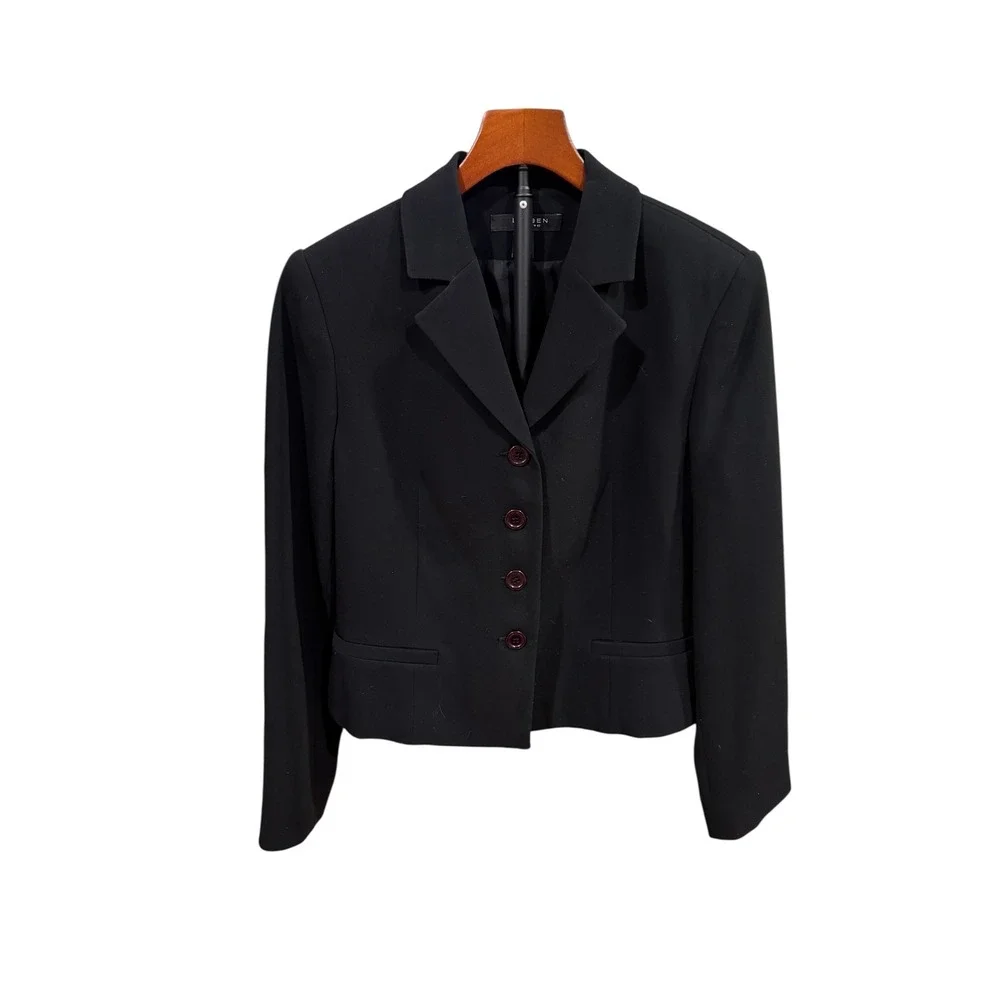 Vtg Louben Petite Black Cropped Blazer Jacket Sz 6P Made in Canada Dark Acadmia‎